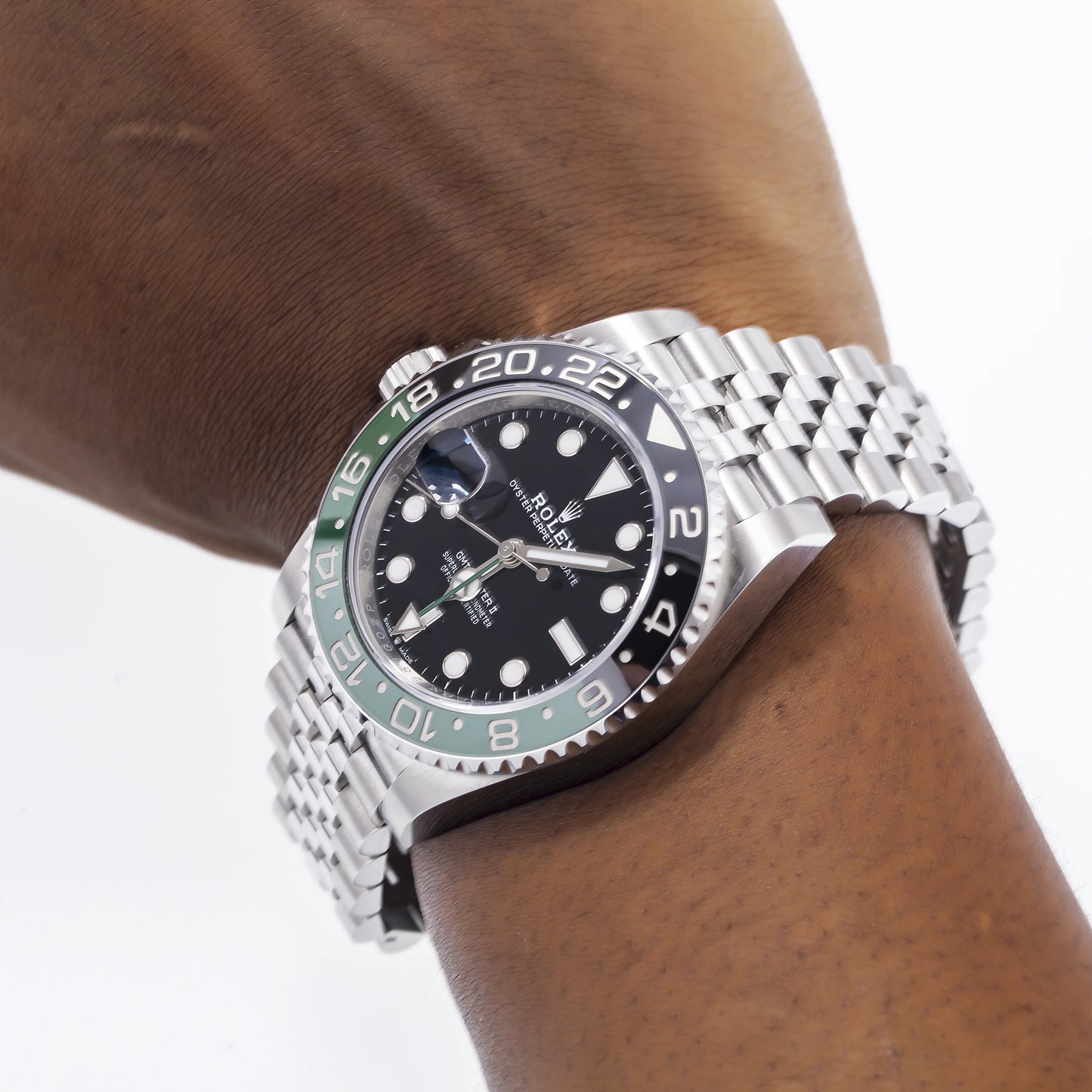 Rolex GMT-Master II 40mm 126720VTNR “Sprite” – Black Dial – Black & Green Ceramic Bezel – Stainless Steel Jubilee Bracelet
