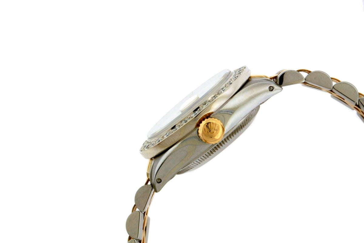 Rolex Datejust 26MM 6917 Black Diamond Dial Diamond Bezel Two Tone Yellow Gold Jubilee Bracelet 1.2ct detail view