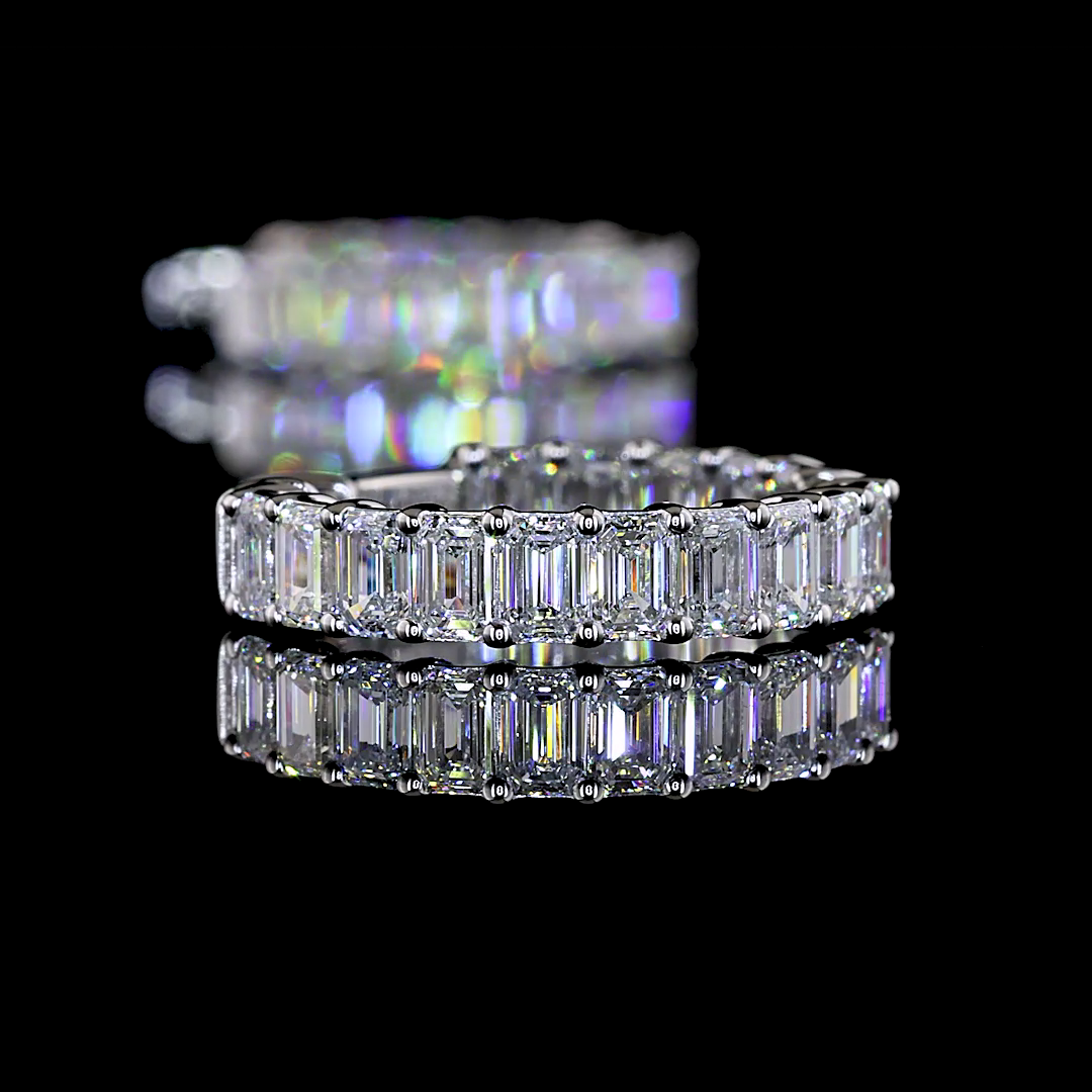 14K White Gold Emerald Huggies – ER24232 - image 4