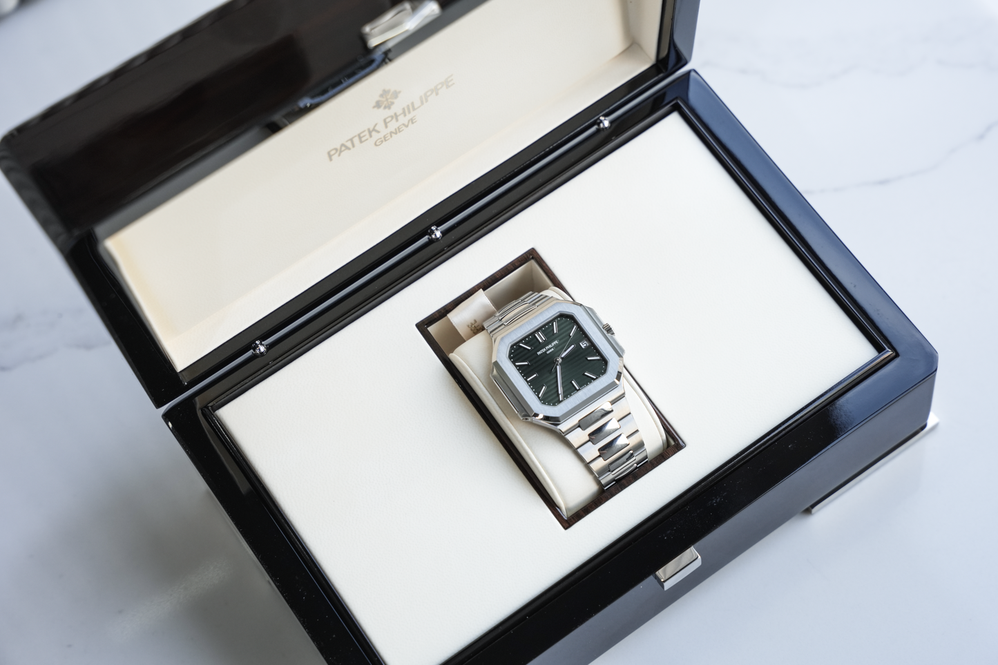 Patek Philippe Cubitus 5821/1A-001, Stainless Steel Case with Sunburst Olive Green Dial, Steel Bracelet
