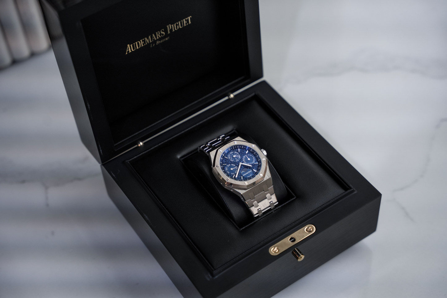 Audemars Piguet Royal Oak Perpetual Calendar 26574BC “John Mayer” Limited Edition 18K White Gold Blue Crystal Sky Dial 41mm Watch
