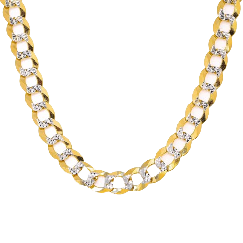 14K Yellow Gold 11mm Open Link DIA Cut Cuban Chain Sizes 18"-26"