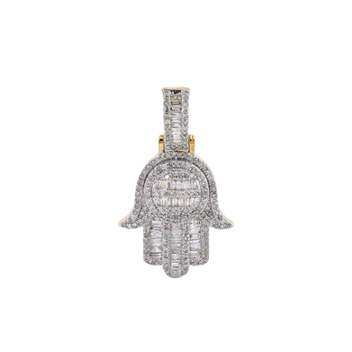 14K Yellow Gold Diamond Hamsa Pendant