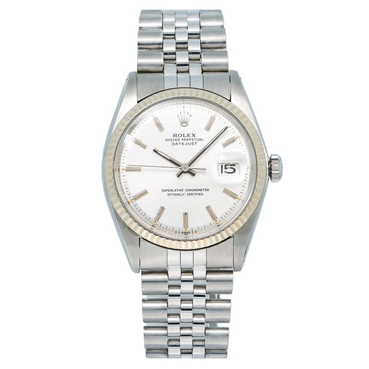 Rolex Datejust 36MM 1601 Silver Dial Fluted Bezel Stainless Steel Jubilee Bracelet front view