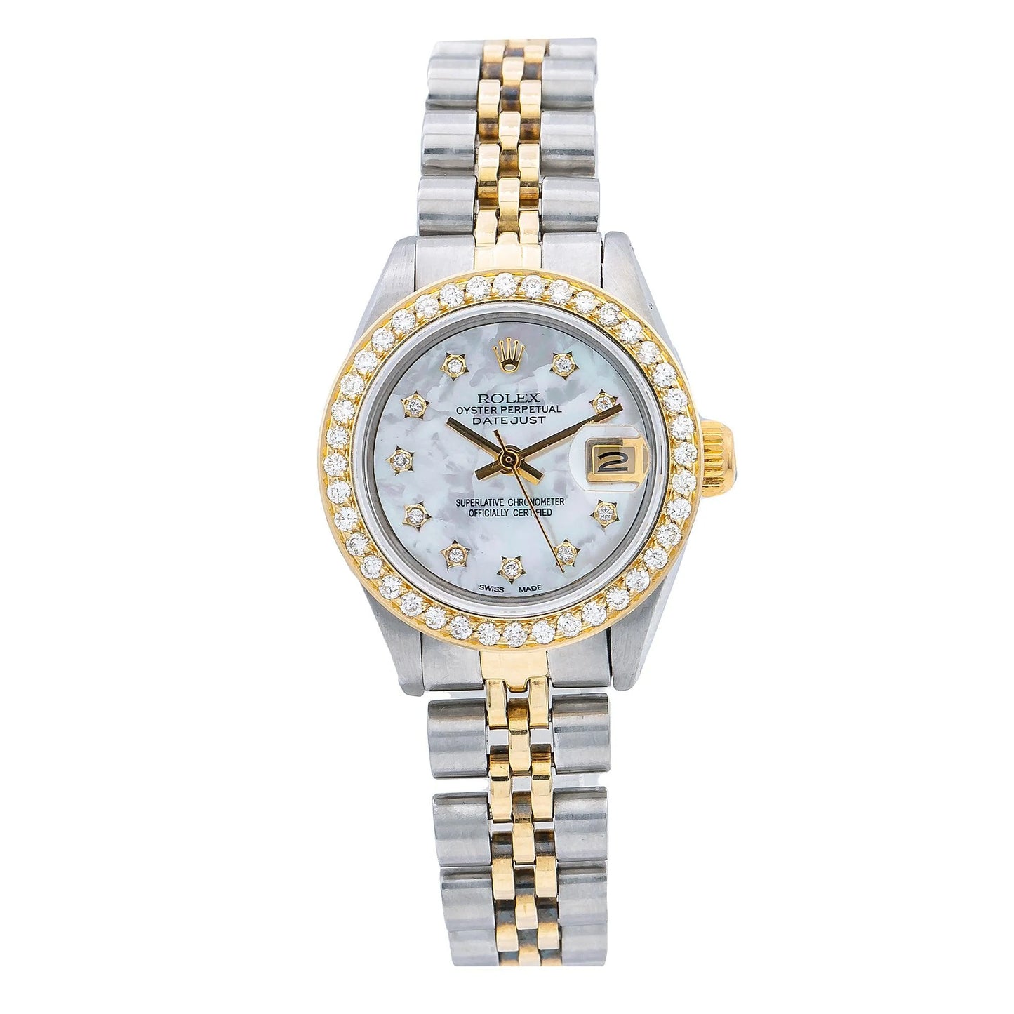 Rolex Datejust 26mm 6917 White Mother of Pearl Diamond Dial Diamond Bezel Two-Tone Yellow Gold Jubilee Bracelet – 0.90 CT