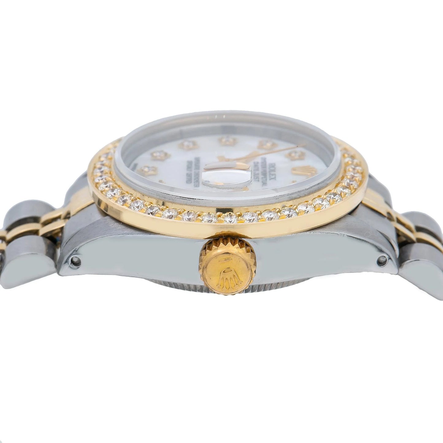 Rolex Datejust 26mm 6917 White Mother of Pearl Diamond Dial Diamond Bezel Two-Tone Yellow Gold Jubilee Bracelet – 0.90 CT