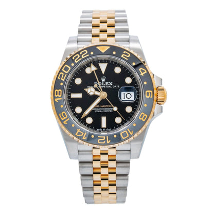Rolex GMT-Master II 40MM 126713GRNR Zombie Black Dial Black Ceramic Bezel Two Tone Yellow Gold Jubilee Bracelet front view