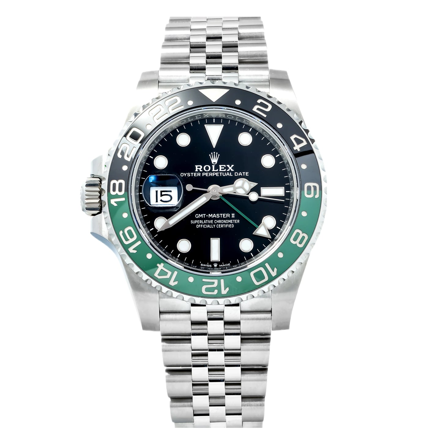 Rolex GMT-Master II 40mm 126720VTNR “Sprite” – Black Dial – Black & Green Ceramic Bezel – Stainless Steel Jubilee Bracelet