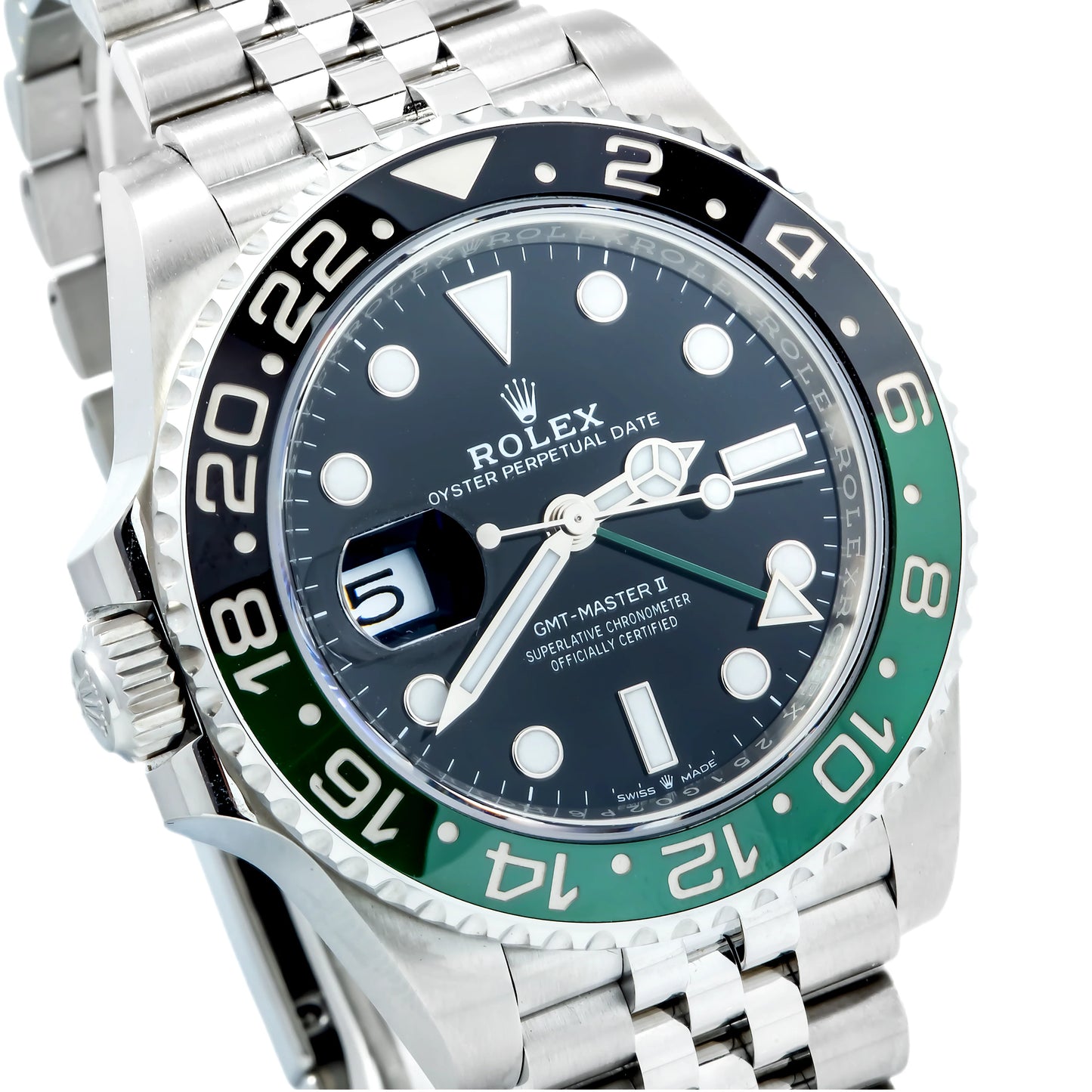 Rolex GMT-Master II 40mm 126720VTNR “Sprite” – Black Dial – Black & Green Ceramic Bezel – Stainless Steel Jubilee Bracelet