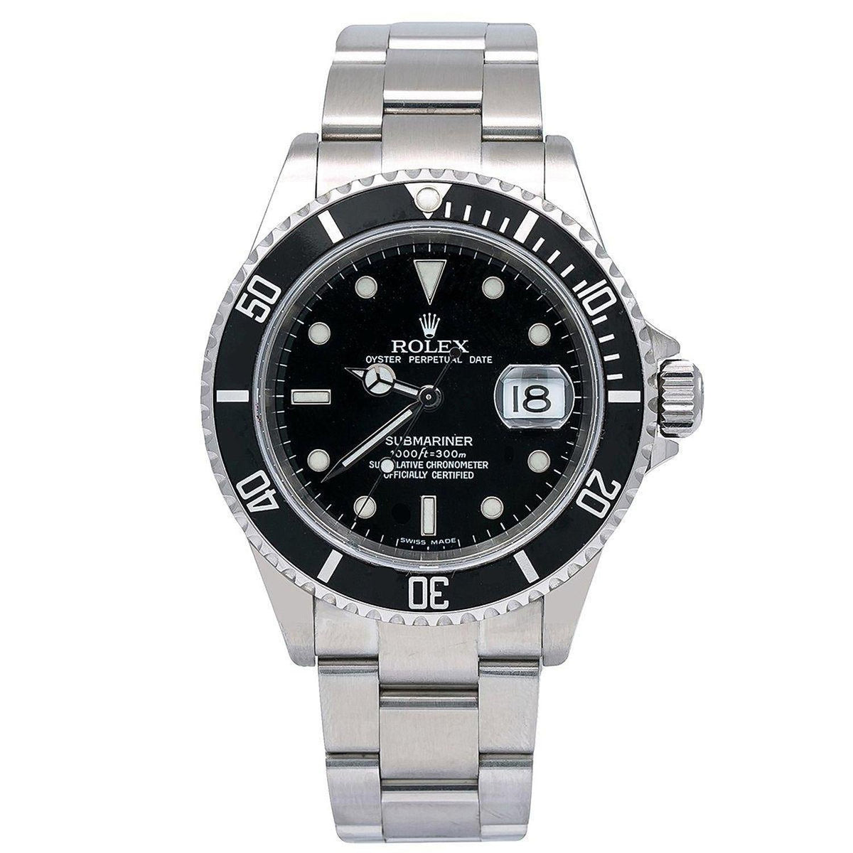 Rolex Submariner Date 40MM 16610 Black Dial Black  Bezel Stainless Steel Oyster Bracelet front view