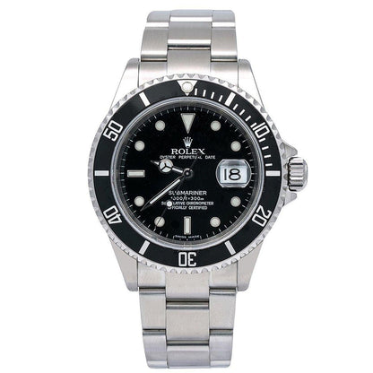 Rolex Submariner Date 40MM 16610 Black Dial Black  Bezel Stainless Steel Oyster Bracelet front view