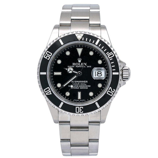 Rolex Submariner Date 40MM 16610 Black Dial Black  Bezel Stainless Steel Oyster Bracelet front view