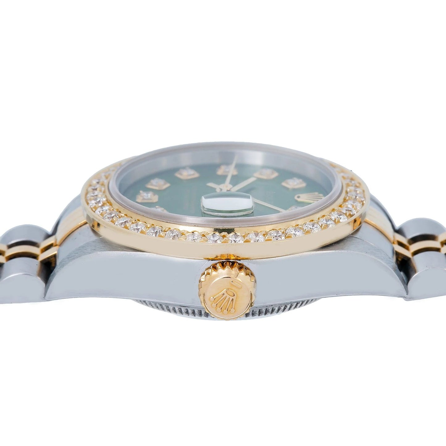 Rolex Datejust 26mm 69173 Green Diamond Dial and Diamond Bezel, two-tone Yellow Gold Jubilee Bracelet