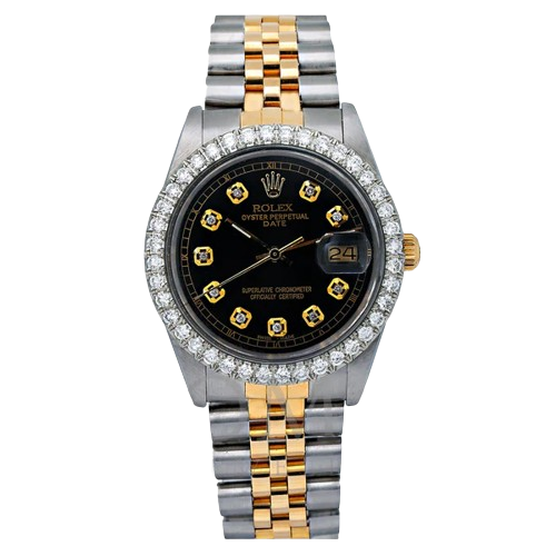 Rolex Oyster Perpetual Date 15053 34mm Black Dial with Diamond Bezel