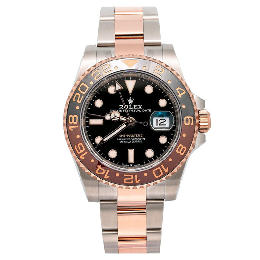 Rolex GMT-Master II 40MM 126711CHNR Root Beer Black Dial Black & Brown Ceramic Bezel Two Tone Rose Gold Oyster Bracelet front view