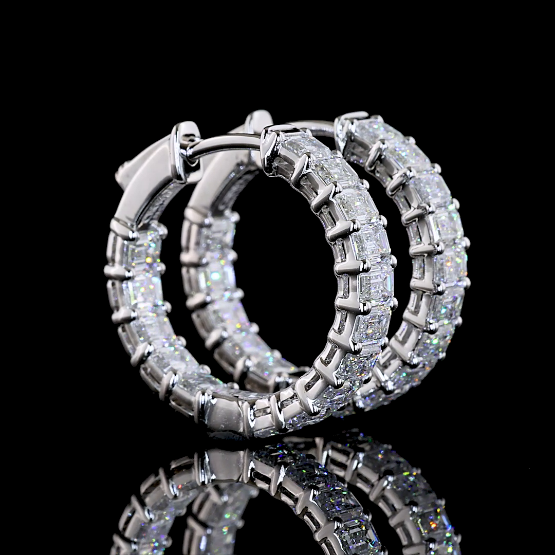14K White Gold Emerald Huggies – ER24232 - image 1