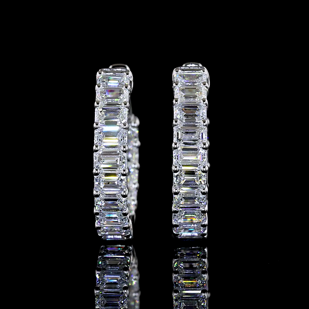 14K White Gold Emerald Huggies – ER24232 - image 2