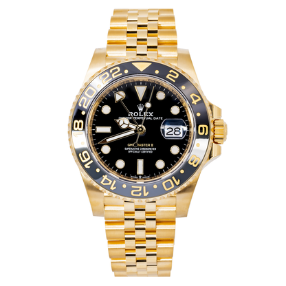 Rolex GMT-Master II 40MM 126718GRNR Black Dial Black Ceramic Bezel 18K Yellow Gold Jubilee Bracelet front view