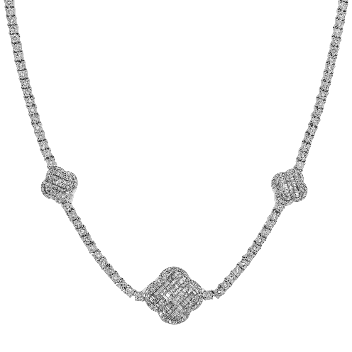 10K GOLD BAGUETTE AND ROUND DIAMOND CLOVER TENNIS CHAIN 2.75 CT product view