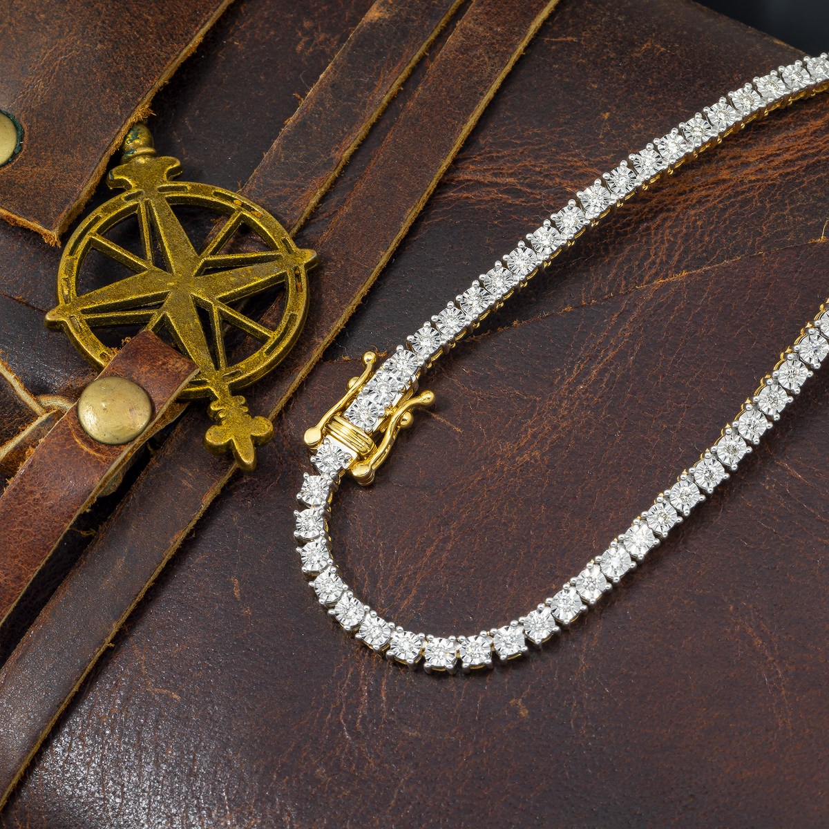 14K GOLD DIAMOND 3MM TENNIS CHAIN 3.27 CT shown around neck