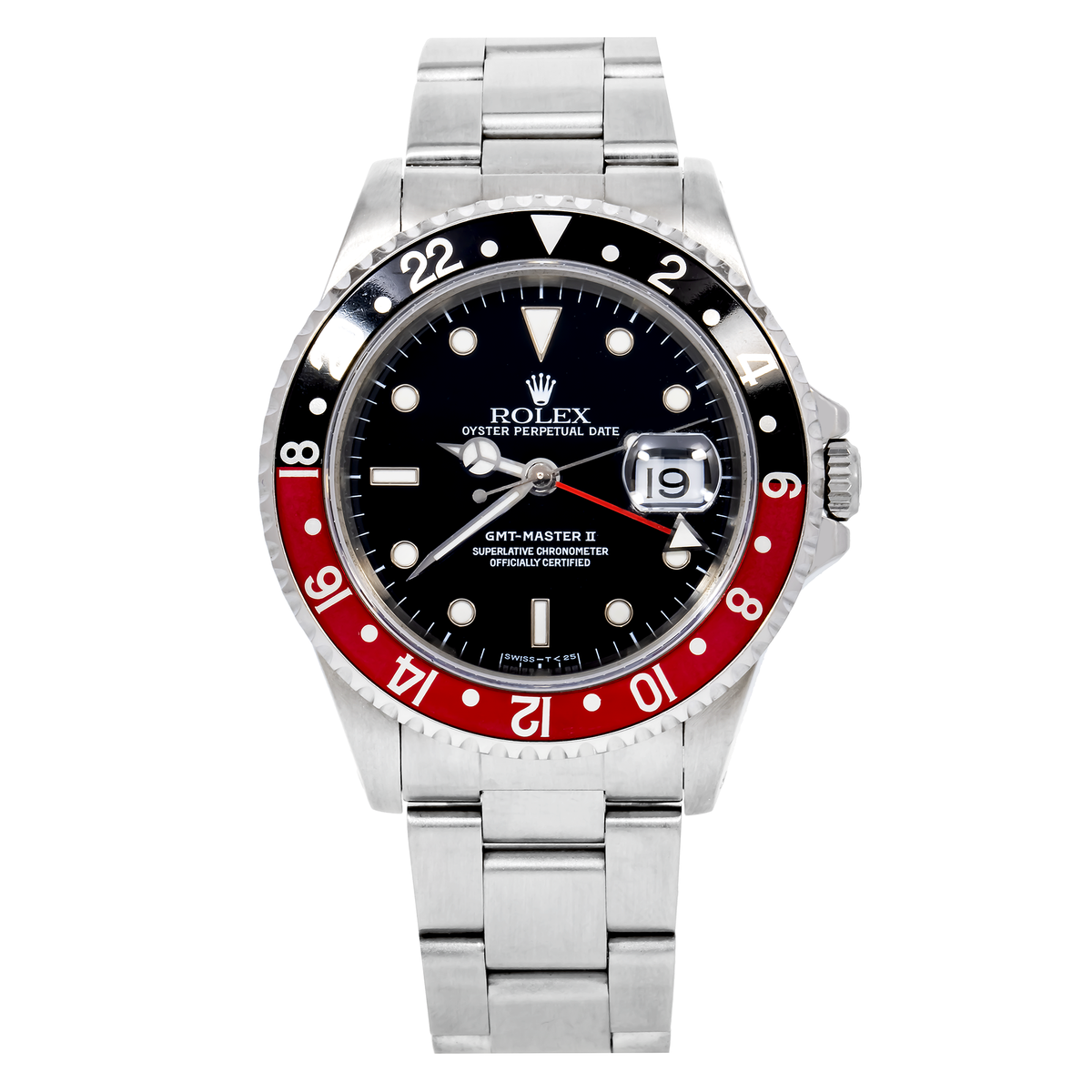 Rolex GMT-Master II 40MM 16710 Coke Black Dial Black & Red Ceramic Bezel Stainless Steel Oyster Bracelet front view