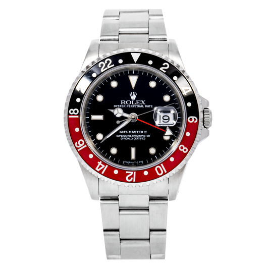 Rolex GMT-Master II 40MM 16710 Coke Black Dial Black & Red Ceramic Bezel Stainless Steel Oyster Bracelet front view