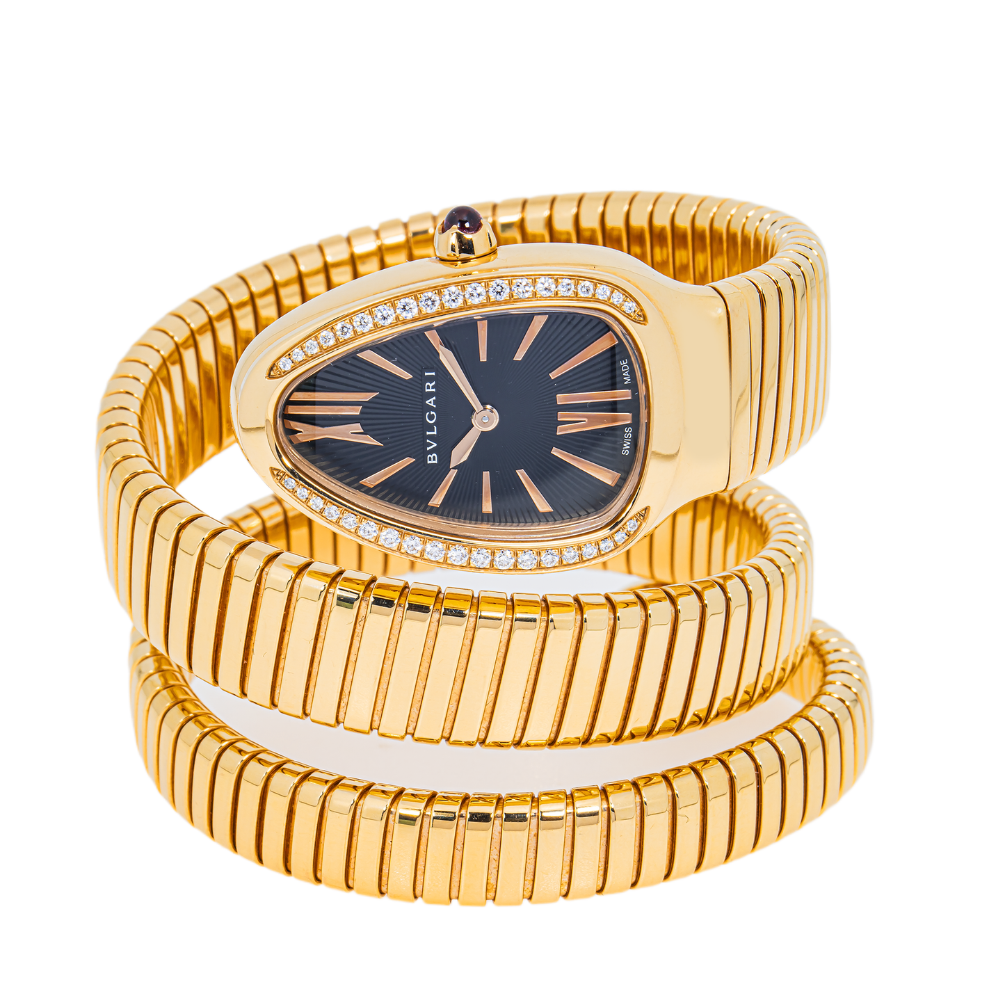 Bvlgari Serpenti Tubogas 18K Rose Gold Diamond Black Dial Watch – 101814