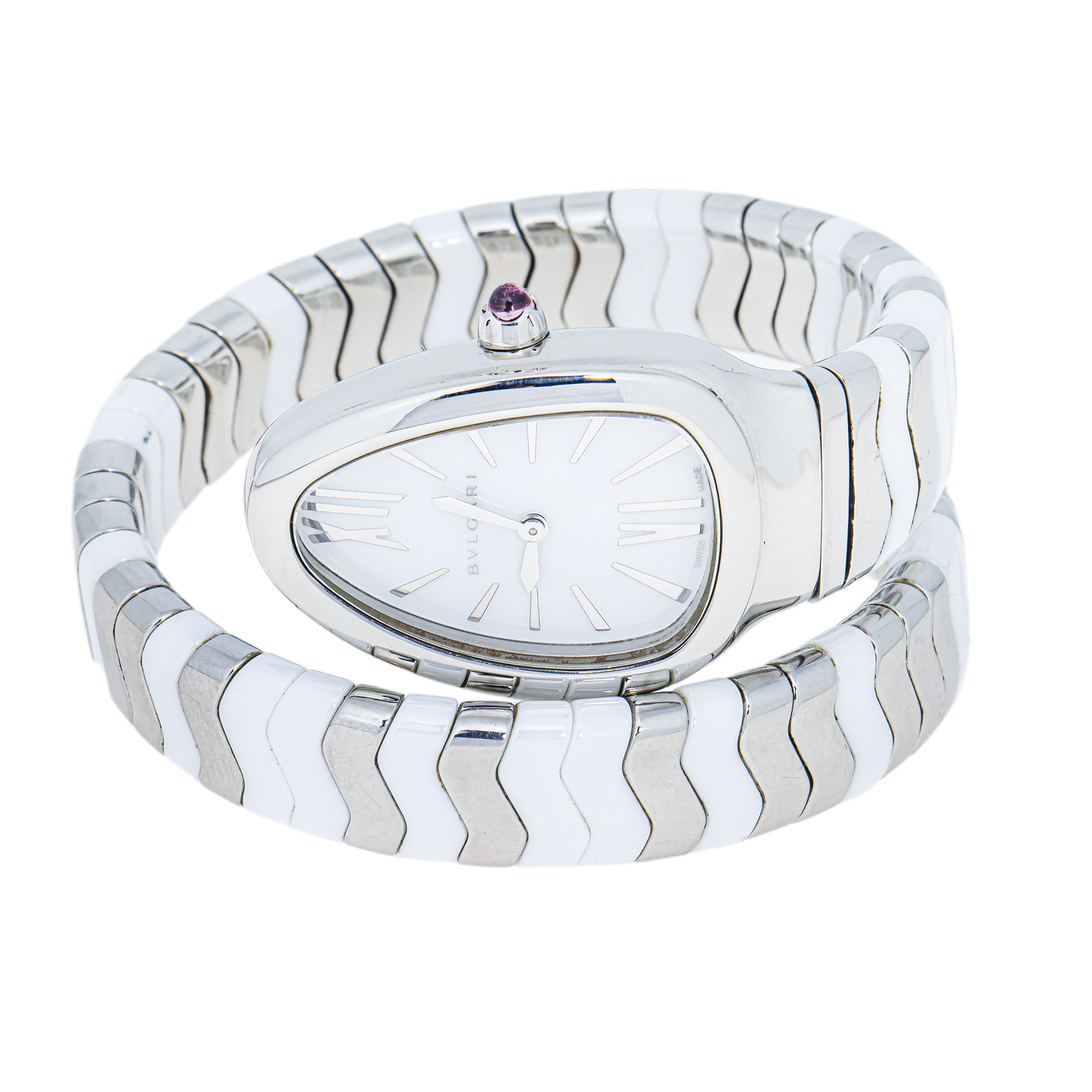 Bvlgari Serpenti Spiga White Ceramic & Stainless Steel 35mm Watch – 102182