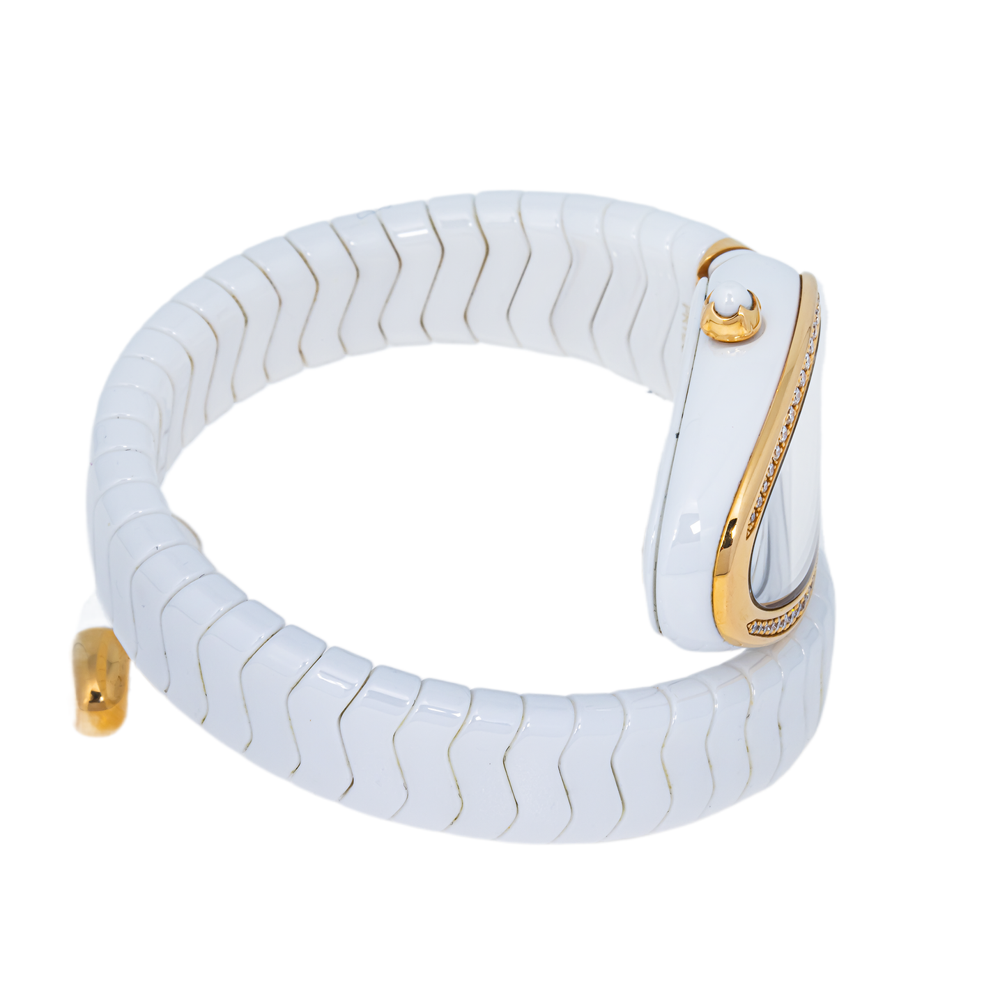 Bvlgari Serpenti Spiga White Ceramic 18K Rose Gold Diamond Watch – 102613