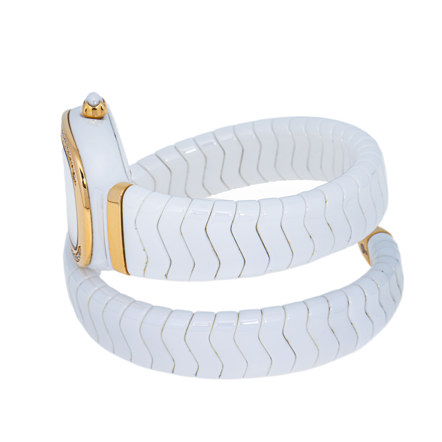 Bvlgari Serpenti Spiga White Ceramic 18K Rose Gold Diamond Watch – 102613