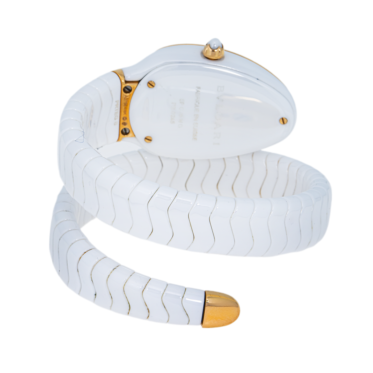 Bvlgari Serpenti Spiga White Ceramic 18K Rose Gold Diamond Watch – 102613