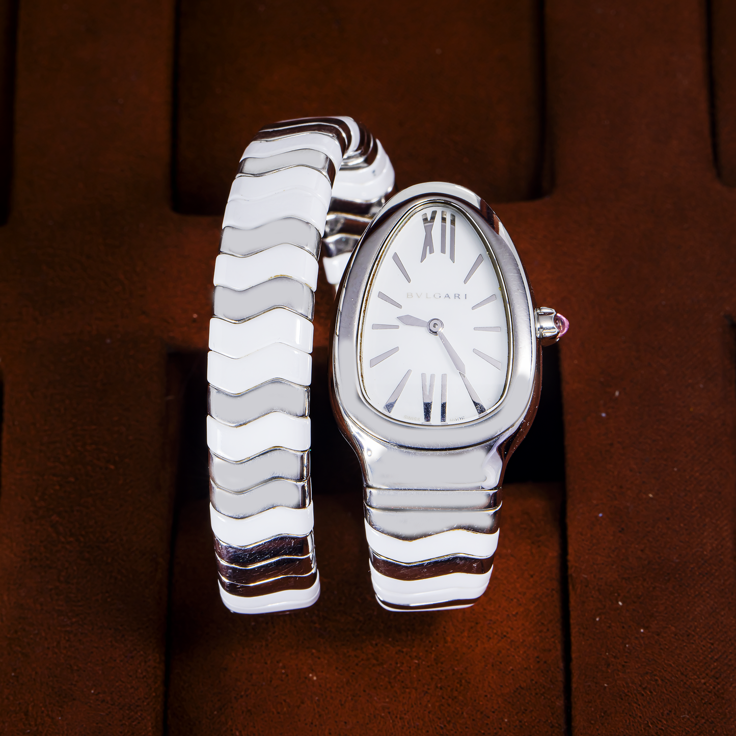 Bvlgari Serpenti Spiga White Ceramic & Stainless Steel 35mm Watch – 102182