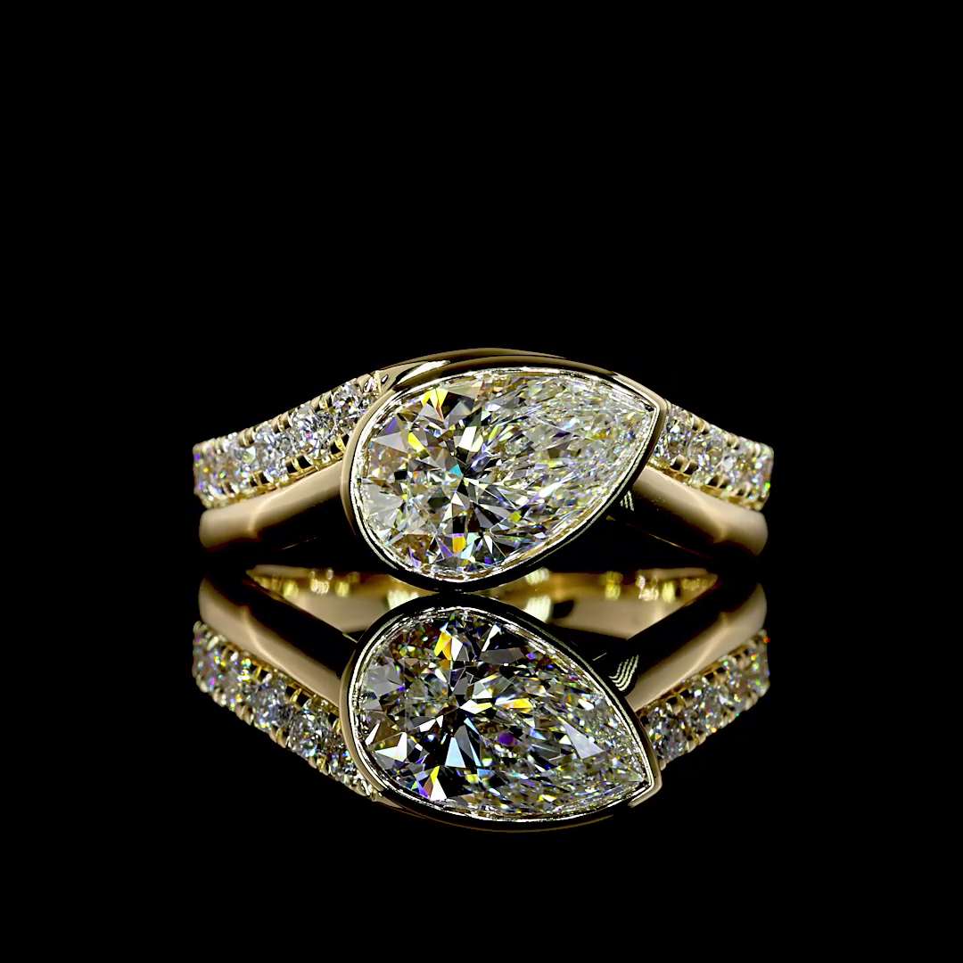 14K Yellow Gold Pear Solitaire Diamond Shank – RG8338 - image 1