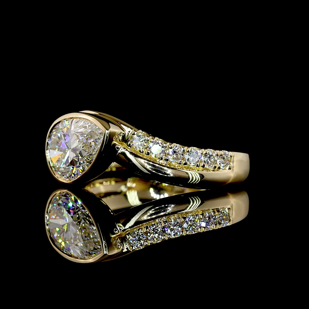 14K Yellow Gold Pear Solitaire Diamond Shank – RG8338 - image 3