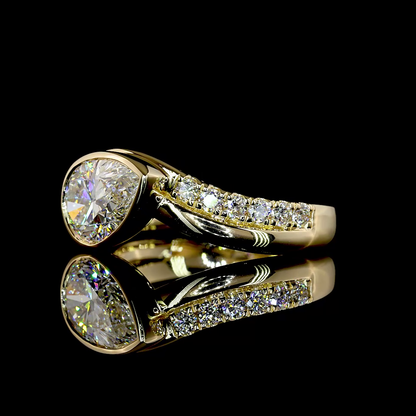 14K Yellow Gold Pear Solitaire Diamond Shank – RG8338 - image 3