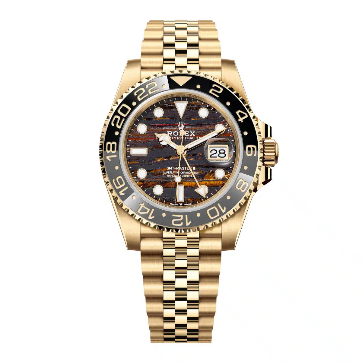 Rolex GMT-Master II 126718GRNR Tiger Iron Dial Yellow Gold Jubilee Bracelet