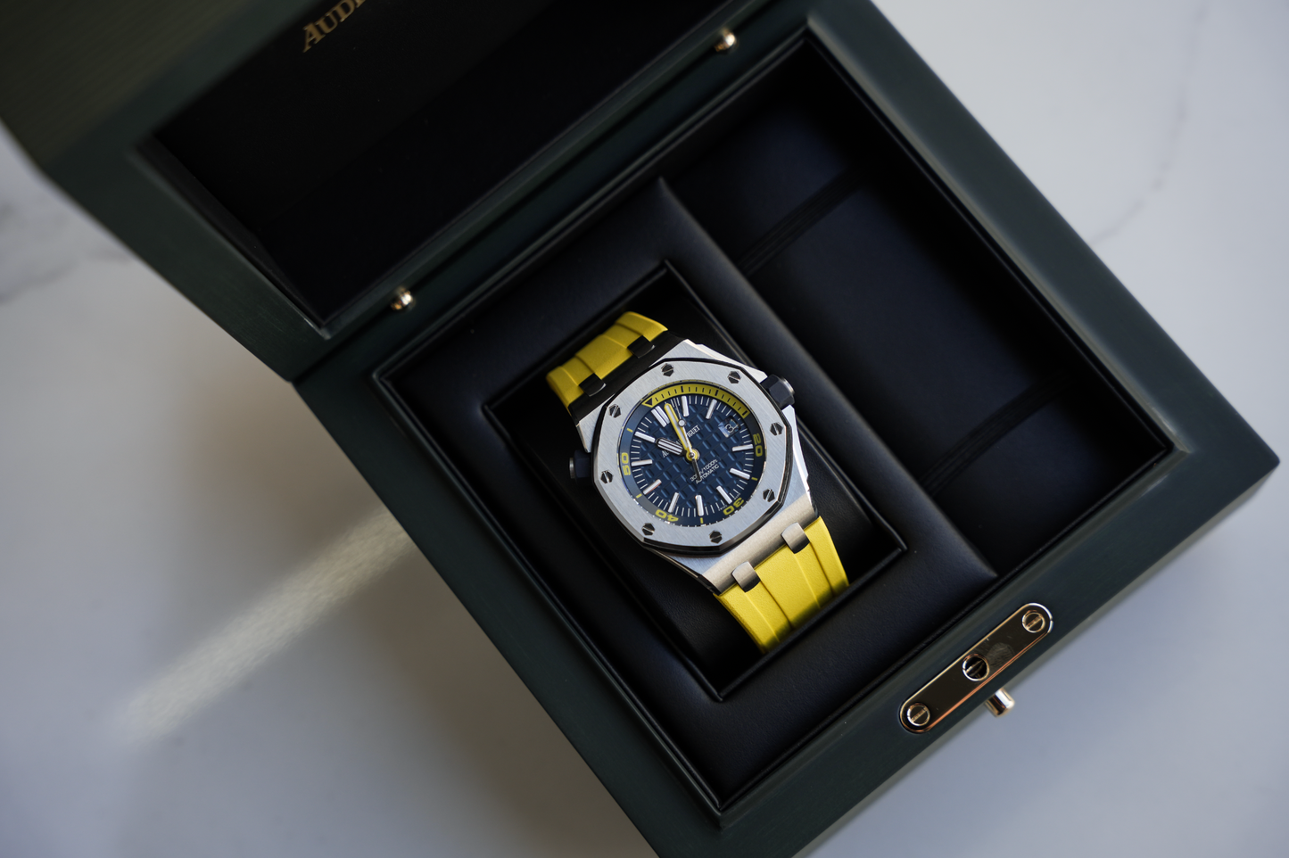 Audemars Piguet Royal Oak Offshore Diver 15710ST.OO.A027CA.01 Blue Dial 42mm Stainless Steel Yellow Rubber Strap