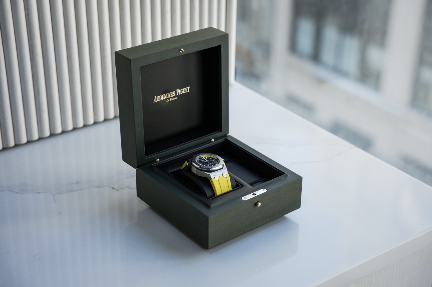 Audemars Piguet Royal Oak Offshore Diver 15710ST.OO.A027CA.01 Blue Dial 42mm Stainless Steel Yellow Rubber Strap