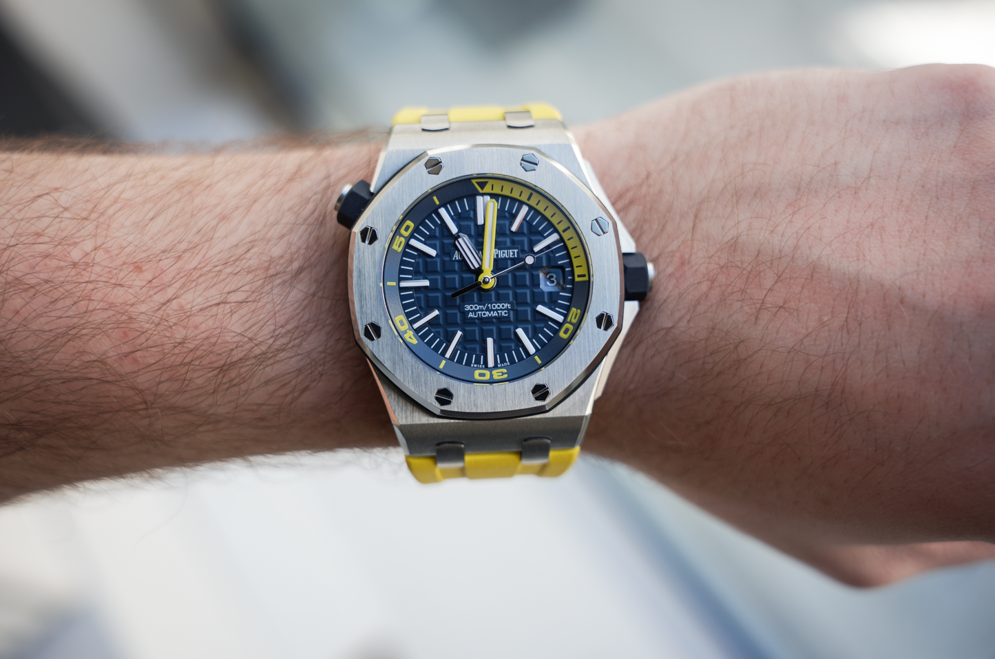 Audemars Piguet Royal Oak Offshore Diver 15710ST.OO.A027CA.01 Blue Dial 42mm Stainless Steel Yellow Rubber Strap