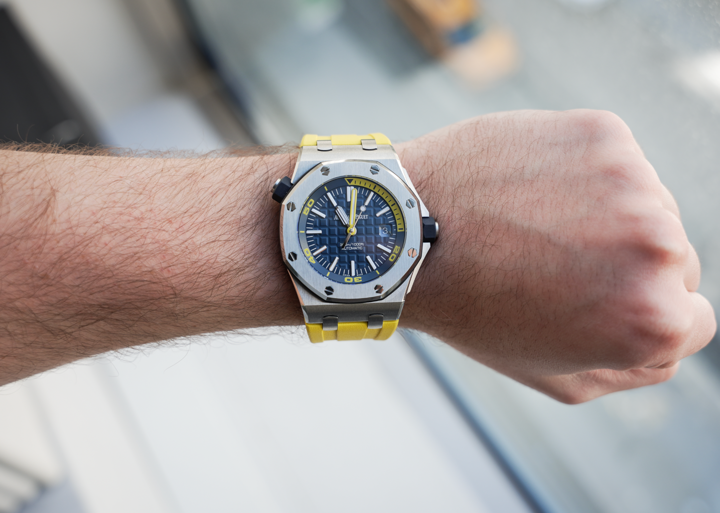 Audemars Piguet Royal Oak Offshore Diver 15710ST.OO.A027CA.01 Blue Dial 42mm Stainless Steel Yellow Rubber Strap