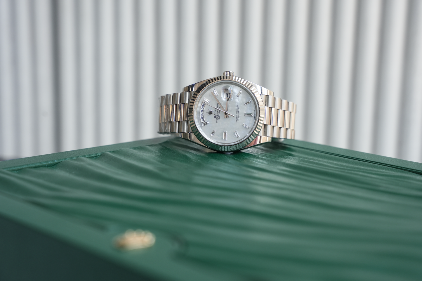 Rolex Day-Date 40 228239, 18k White Gold Case with Mother of Pearl Diamond Dial, President Bracelet