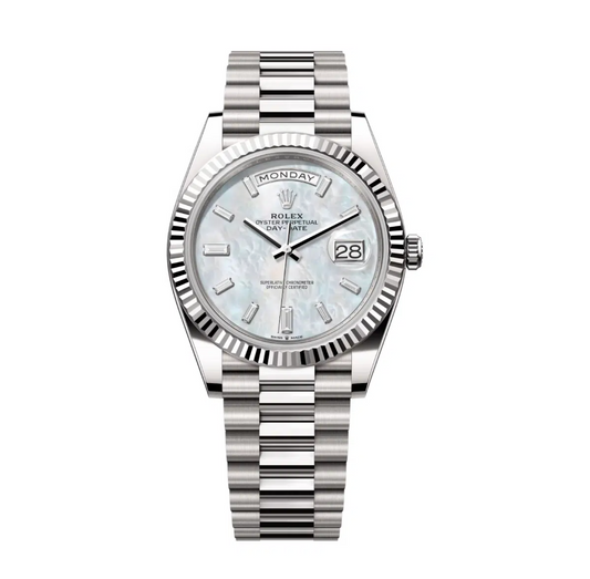 Rolex Day-Date 40 228239, 18k White Gold Case with Mother of Pearl Diamond Dial, President Bracelet