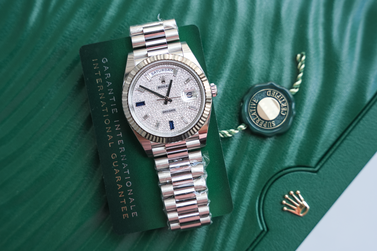 Rolex Day-Date 40 228236, Platinum Case with Diamond Pavé Dial, President Bracelet