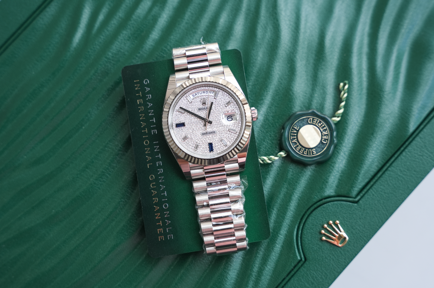 Rolex Day-Date 40 228236, Platinum Case with Diamond Pavé Dial, President Bracelet