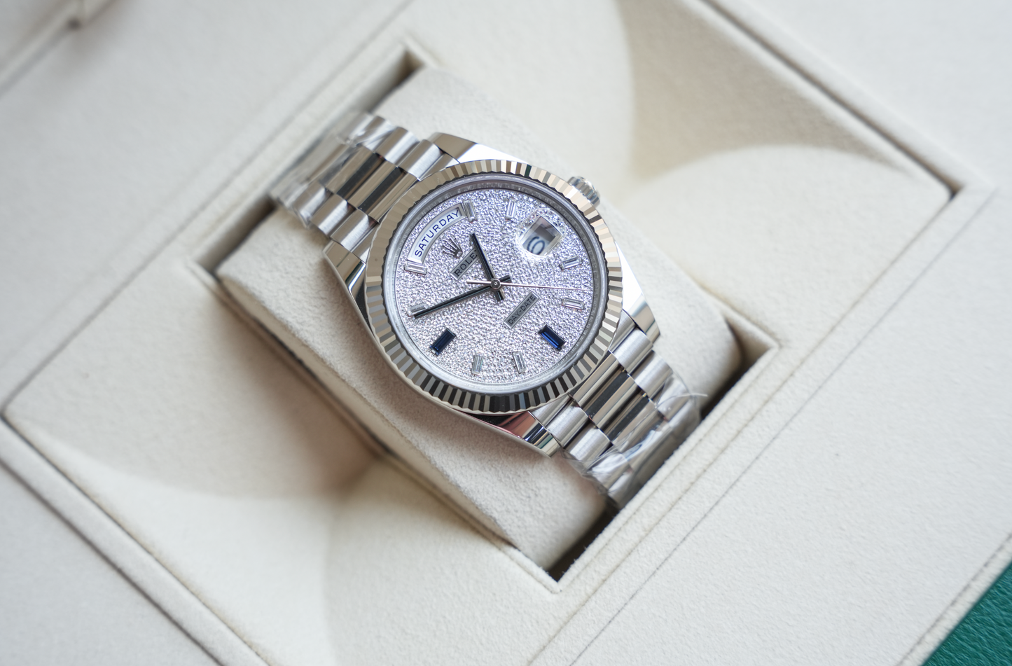 Rolex Day-Date 40 228236, Platinum Case with Diamond Pavé Dial, President Bracelet