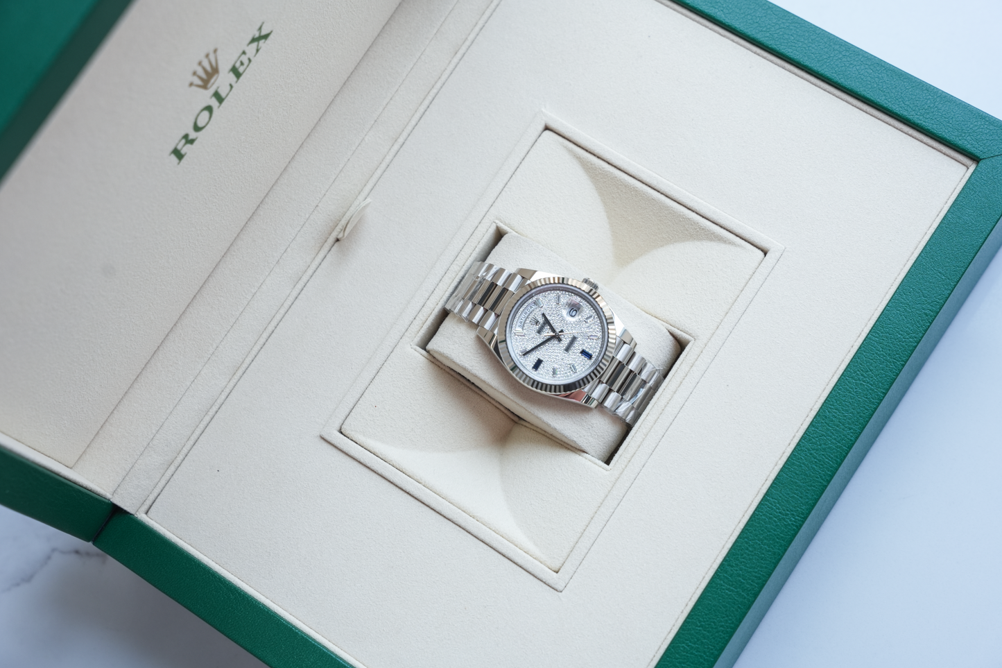 Rolex Day-Date 40 228236, Platinum Case with Diamond Pavé Dial, President Bracelet