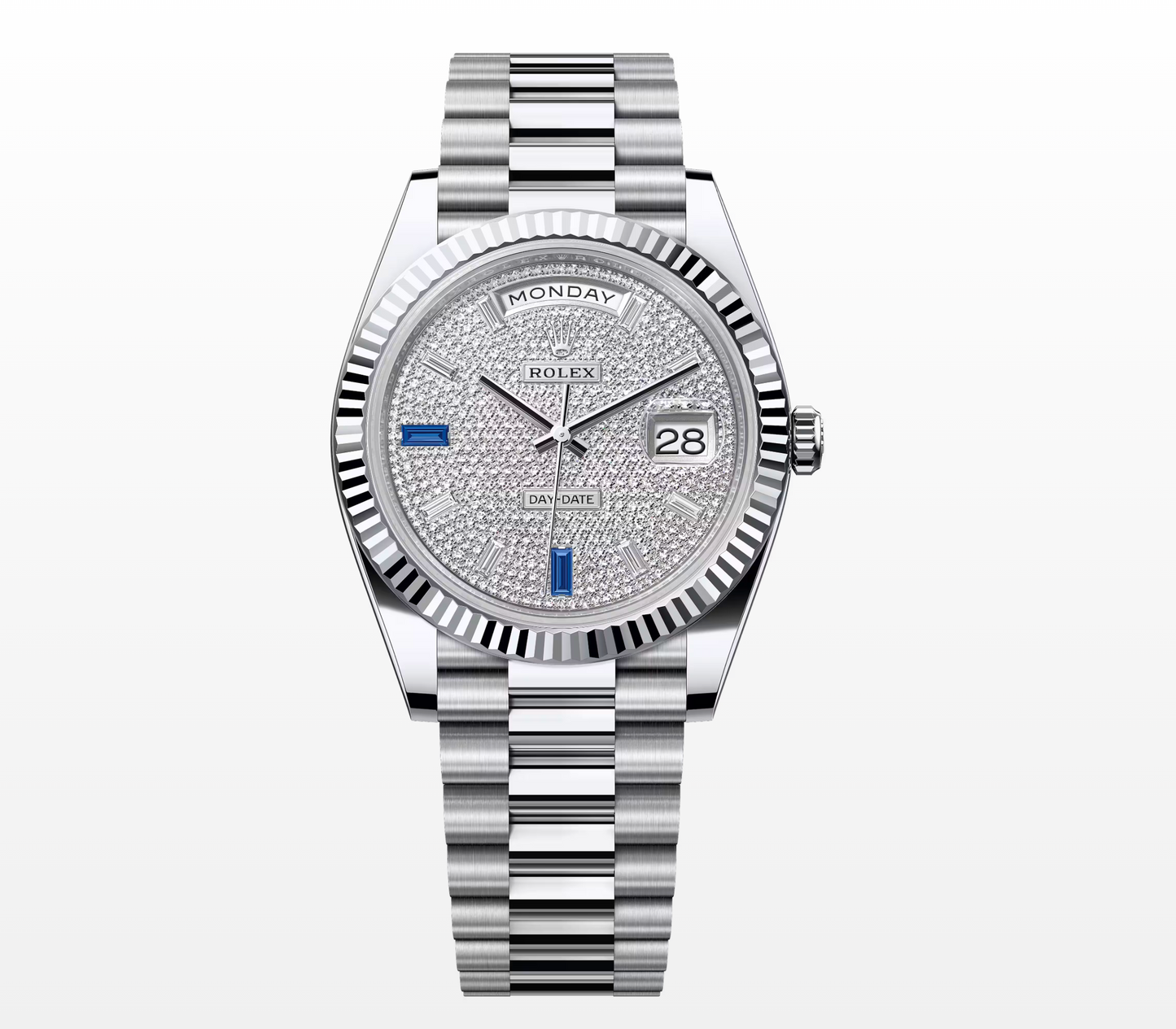 Rolex Day-Date 40 228236, Platinum Case with Diamond Pavé Dial, President Bracelet