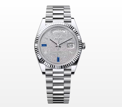 Rolex Day-Date 40 228236, Platinum Case with Diamond Pavé Dial, President Bracelet
