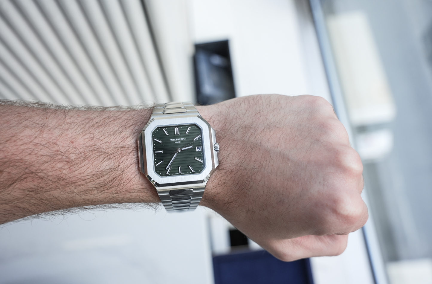 Patek Philippe Cubitus 5821/1A-001, Stainless Steel Case with Sunburst Olive Green Dial, Steel Bracelet