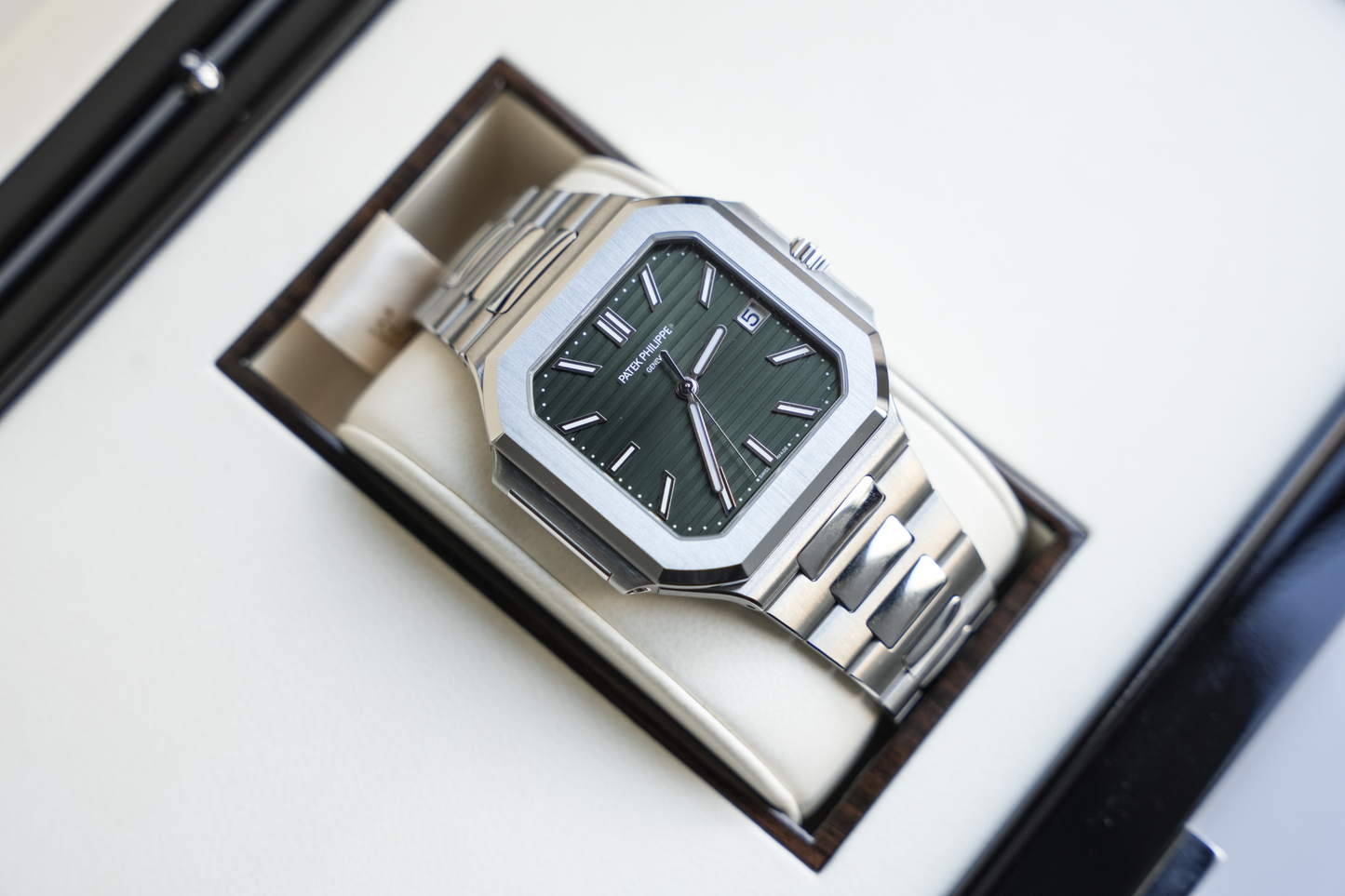 Patek Philippe Cubitus 5821/1A-001, Stainless Steel Case with Sunburst Olive Green Dial, Steel Bracelet